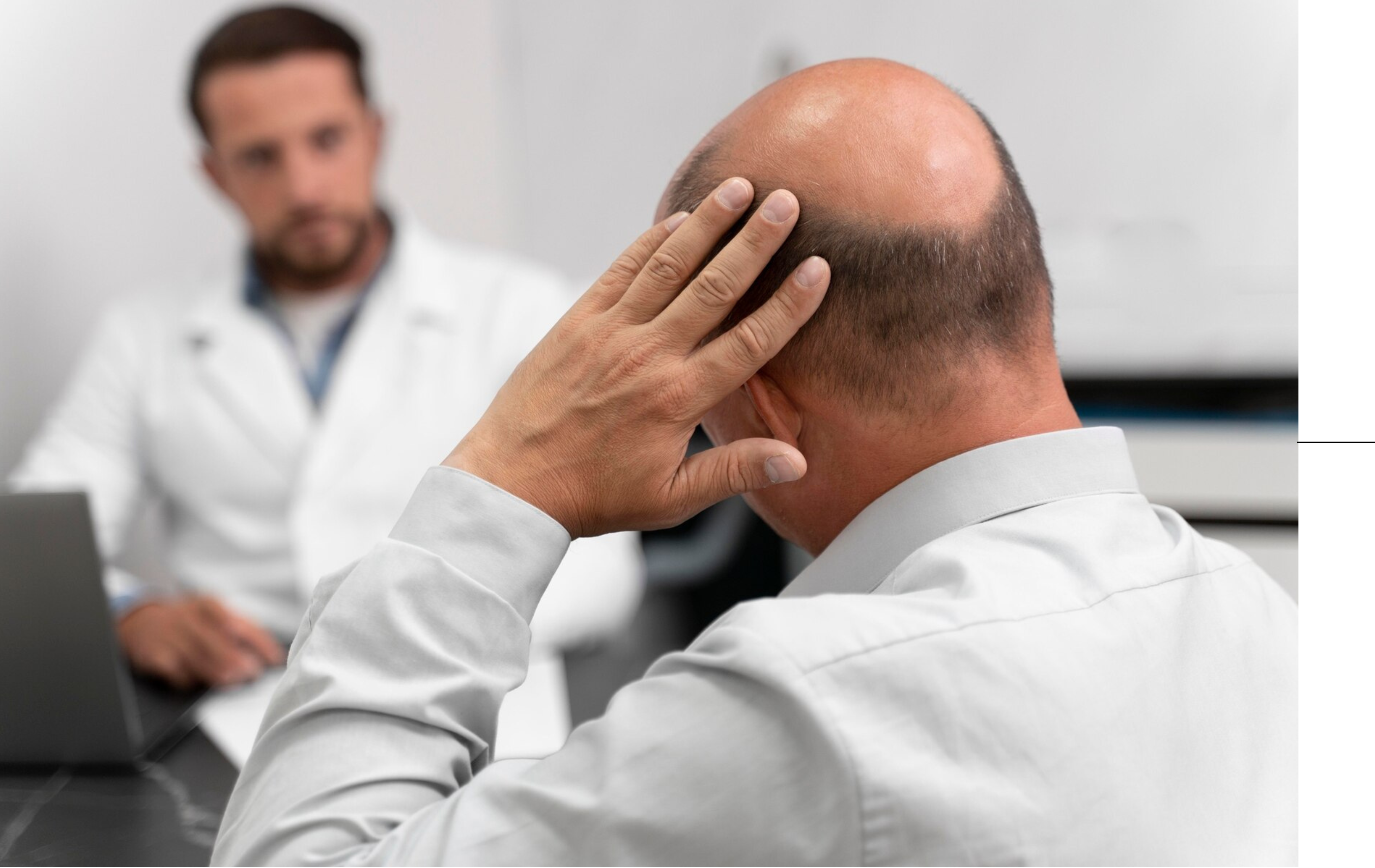 un docteur qui regarde un patient la main sur la tête